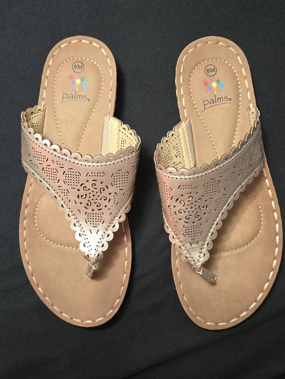 Women's Metallic Tan Laser-Cut Thong Sandals